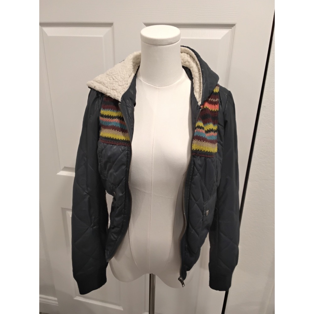 Mossimo Supply Co Women Quilted Bomber Jacket Sherpa Lined Hooded Multicolor-S
